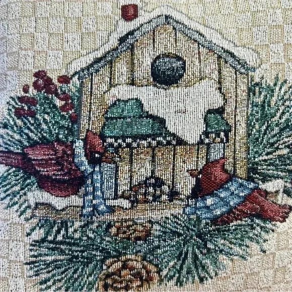 Debbie Mumm Cardinals Winter Tapestry Pillow 15 IN Snow Pine cones - Picture 2 of 4